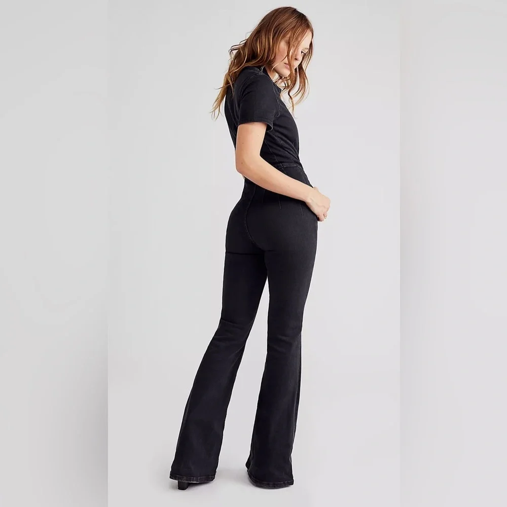 We The Free Black Short-Sleeve Denim Jumpsuit - Picture 4 of 7